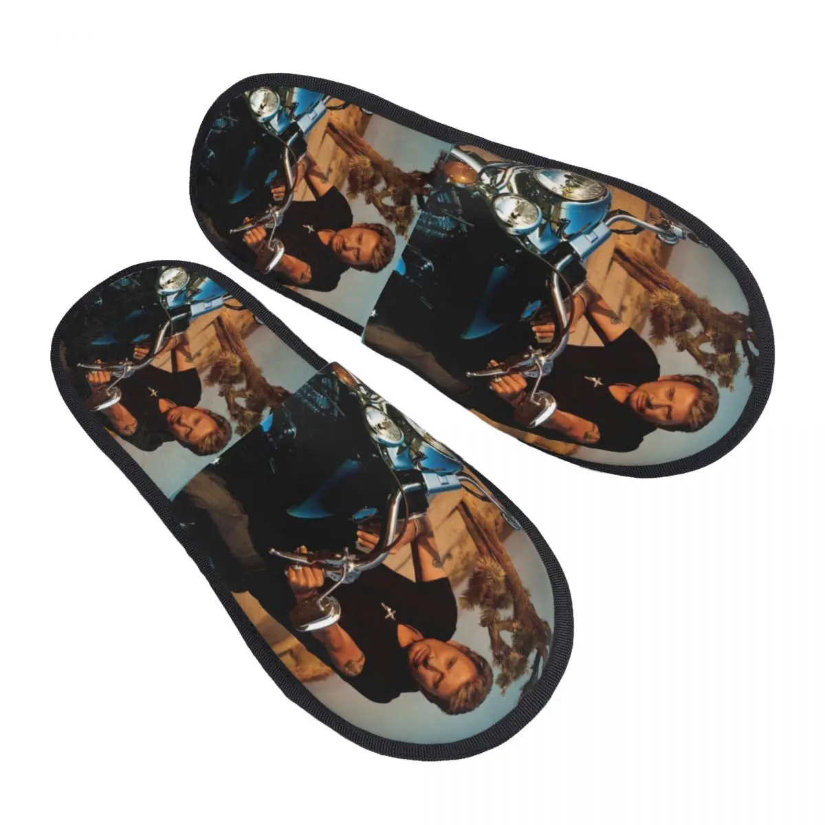 

Custom Motorcycle Johnny Hallydays Memory Foam Slippers Women Comfy Warm French Rock Singer House Slippers