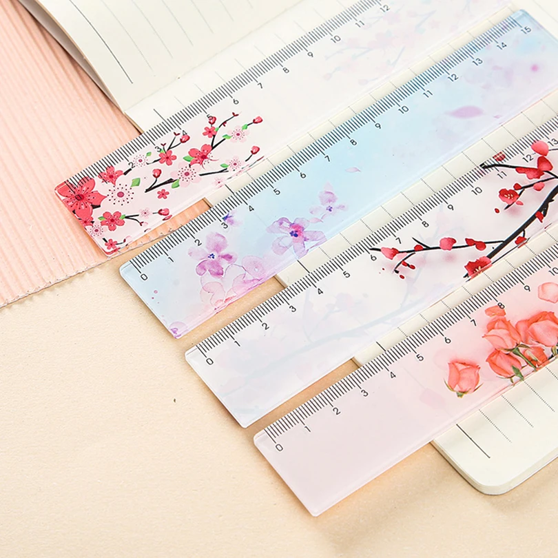 Flowers Ruler School Supplies Kawaii Stationery Papeleria Transparent Cute Stationery Regla School Rules 15cm Drawing Tool