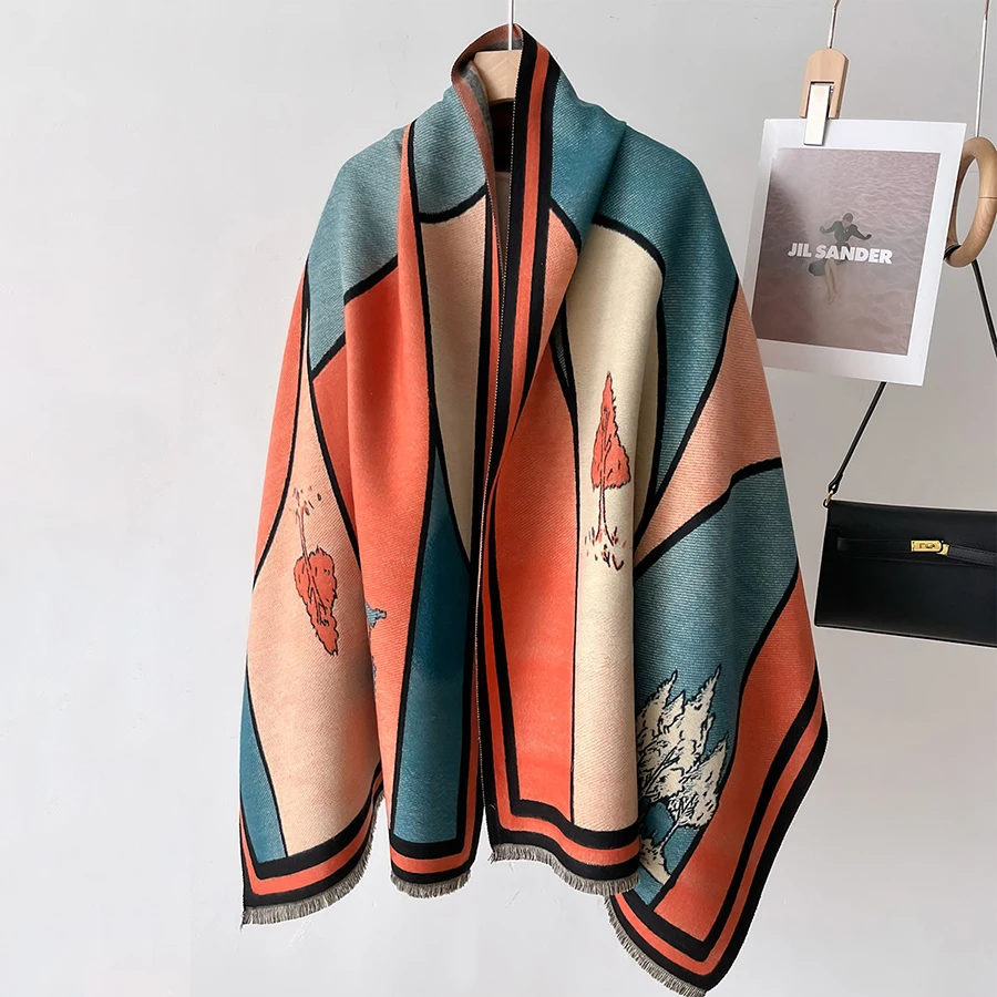 

Mountains Waterfalls Landscape Oil Painting Style Like Cashmere Boutique Scarf Thick Long Shawl Women Winter Neckerchief Warm