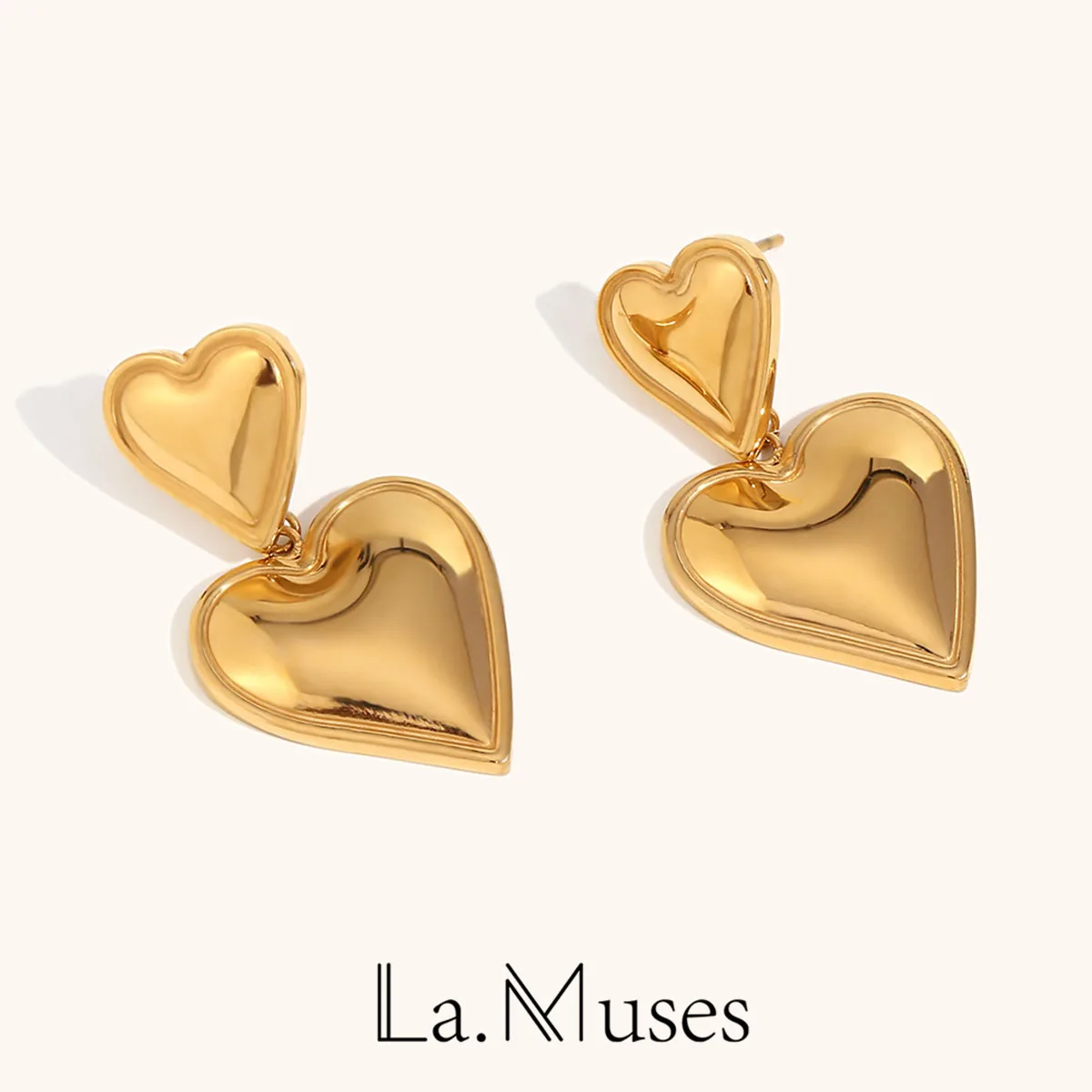 Gold Color Earrings For Women Double Love Earring Fashion Cute Jewelry Piercing Ear Accessories Christmas Gift Aretes