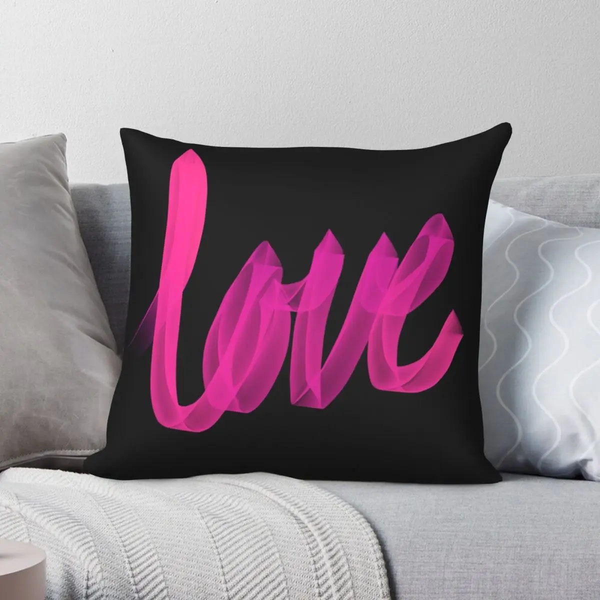 Written Love Pink Black Background Square Pillowcase Polyester Linen Velvet Printed Decor Pillow Case Home Cushion Case 45x45