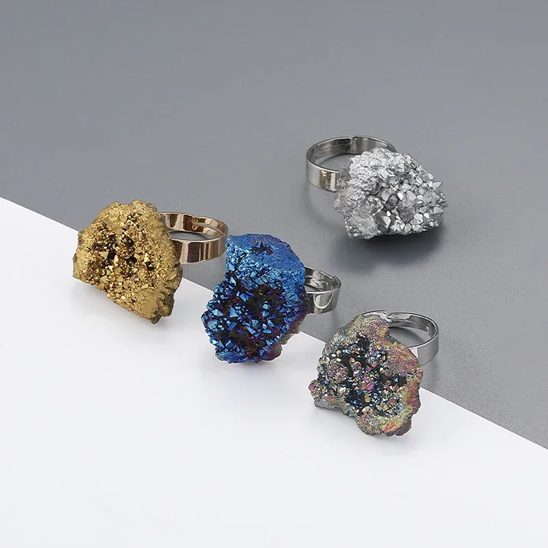 

Bohemian Irregular Crystal Agate Women's Wide Open Ring with Adjustable Finger Jewelry Opening