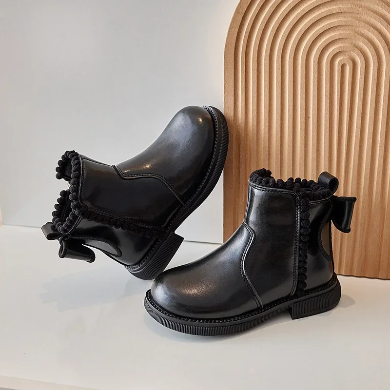 Mädchen Größe 26-36 Stiefel Herbst und Winter Kinder kurz 2024 neue Schuhe kleine Mädchen Bogen Prinzessin