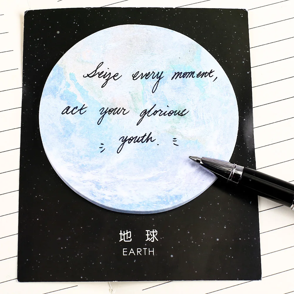 Novità Round Star Shape Sticky Notes Cute Kawaii Planet Memo Pad Earth Moon Post Notepad Kids estetica Stationery Index Tab 3D