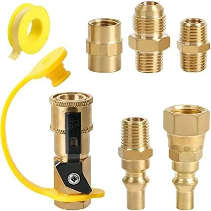 

ABBY-Shut Off Valve Kit 7 Pcs Propane Quick Connect Adapter, 1/4" NPT Disconnect Adapter Shutoff For RV Hose Line For Hook