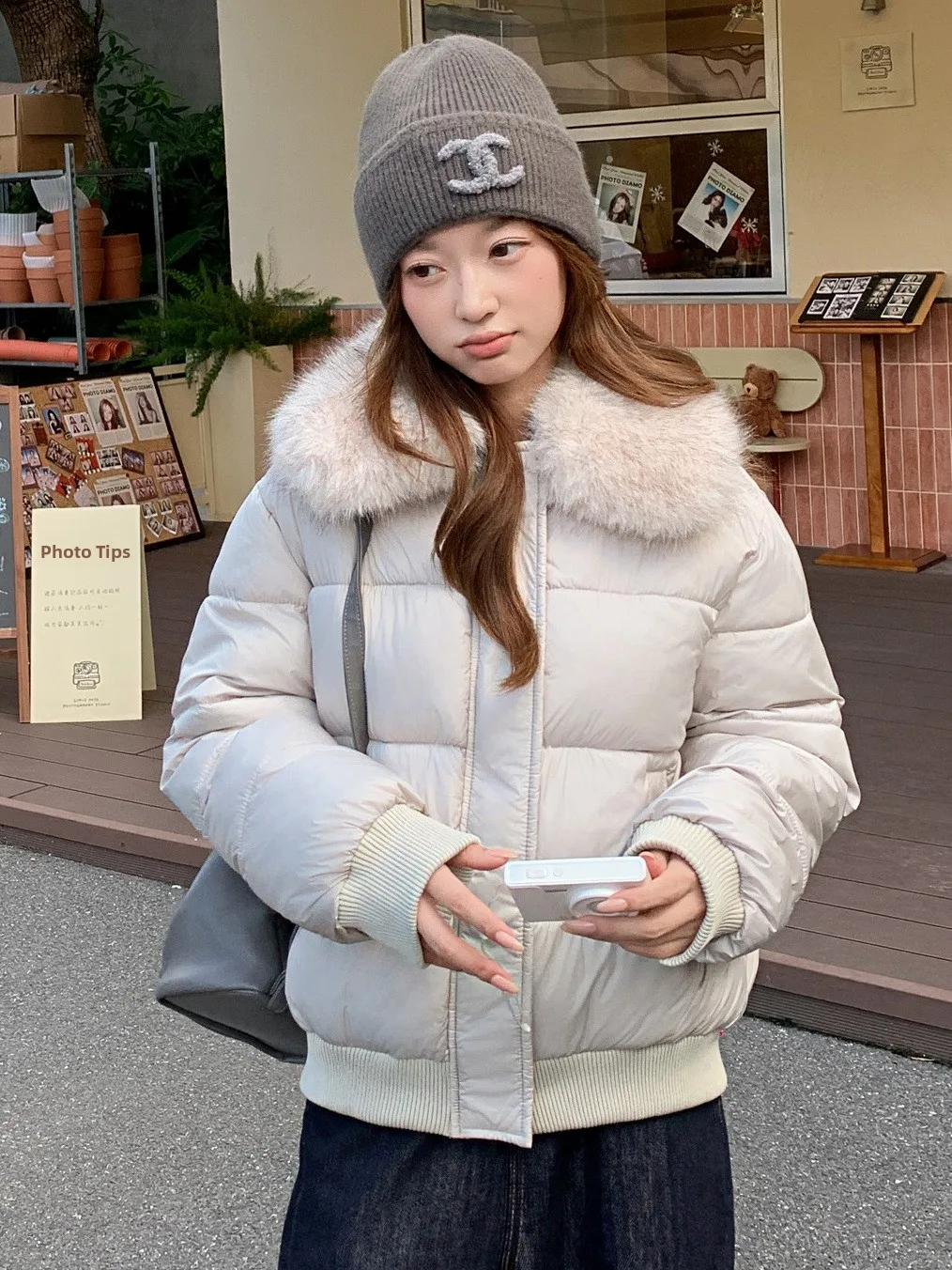 Korean Style Detachable Fur Collar down Jacket Women's Winter Small Size Loose Slimming Thick Warm Bread Style Coat