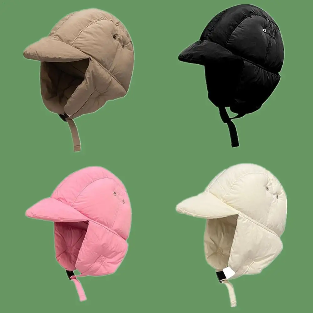 Topi terbang pelindung telinga Retro pria dan wanita, topi Bomber hangat untuk berkendara dan ski luar ruangan musim dingin warna polos