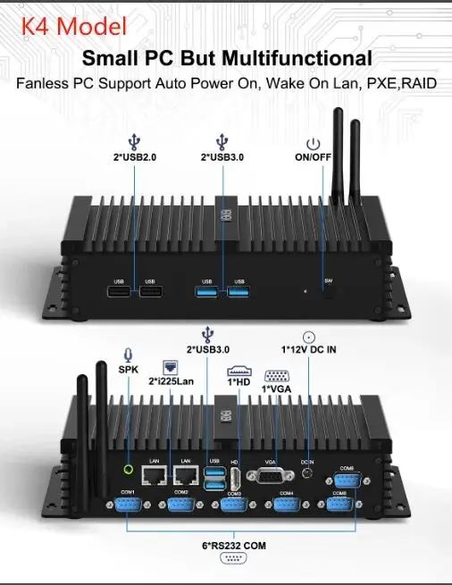 Core i7‑8550U HD VGA RS232 COM Port Ethernet Fanless Industrial Mini PC Desktop for Industrial Automation POS CNC VESA Mount