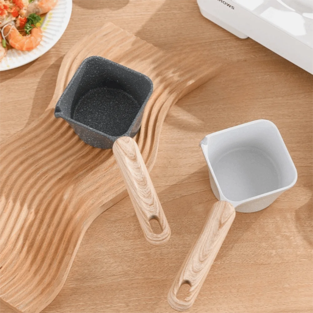 

Cookware Non-stick Pouring Oil Pan Wood Handle Deepened Sauce Pan V Shaped Diversion Square Milk Pot Dormitory