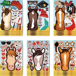 6/12 fogli crea un viso elfo cavallo Puzzle Sticker gioco fai da te divertente animale assemblare Jigsaw bambini giocattoli educativi regali per i bambini