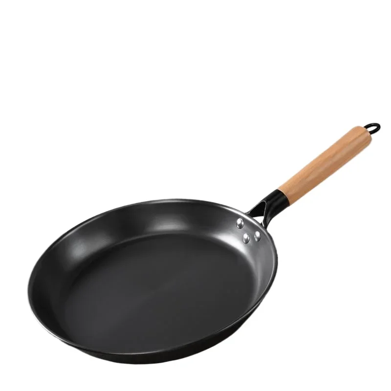 Hammered Iron Skillet 20/24/26/28cm Blue Iron Pans with Detachable Wooden Handle No Nonstick Coating Frying Omelette Frying Pan