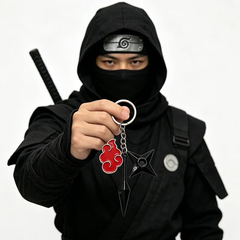 Anime Ninja Red Cloud Keychain Metal Kunai Shuriken Leaf Mark Headband Pendant Cosplay Accessories Gift For Manga Fans