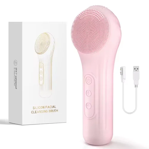 Imagen 1 del producto Depurador de cara de silicona, cepillo de limpieza Facial eléctrico con vibración de calefacción, cepillo de lavado de cara impermeable con 5 velocidades ajustables