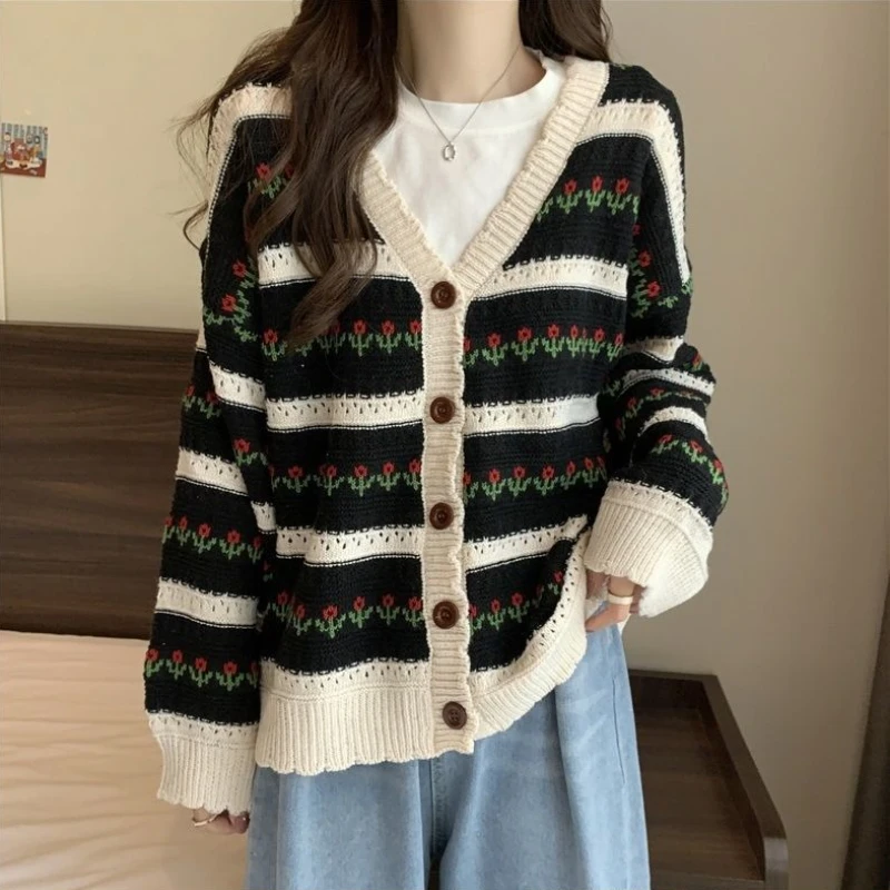 Cárdigan de primavera y otoño para mujer, moda coreana, chaquetas elegantes, ropa barata, suéter de punto calado atractivo para mujer