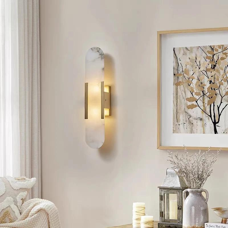 Nordic Modern High-End Marble Bedroom Bedside Lamps Living Room Wall Lighting Elegant Room Decor Marble Interior Wall Led Lights