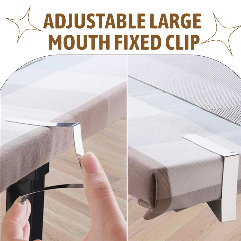 Aa63 quente 4 pçs clipe de toalha de mesa de aço inoxidável, antiderrapante ajustável capa de mesa grampos clipe suportes de pano de mesa para festa piquenique