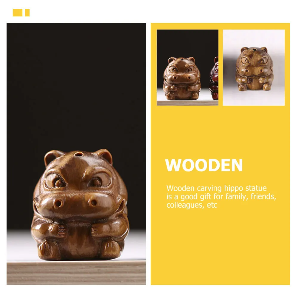 

Wooden Carving Hippo Statue Small Desktop Ornament Home Decor Gift Mini For Office Room Bag Keychain Charm Woodcraft Decoration