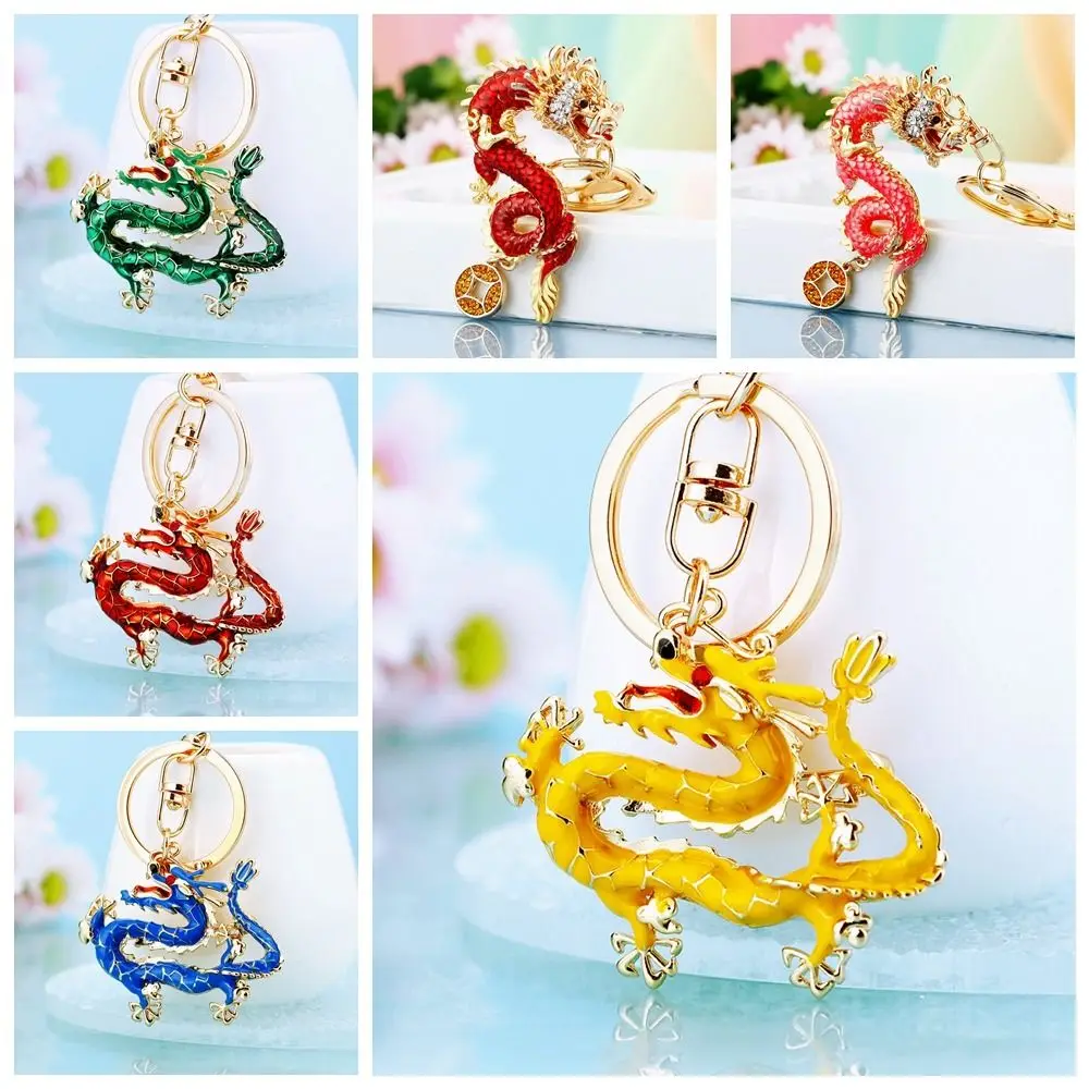 

Metal Rhinestones Dragon Keychain Inlay Rhinestones Chinese Zodiac Dragon Inlay Lucky Chinese Keyring Lucky Animal
