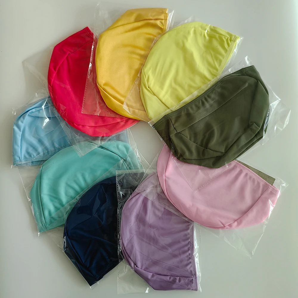 Solid Colors Nylon Lycra Fabric Bathing Cap Summer Swimming Pool Spa Beach Play Unisex Swimming Cap for Female and Male