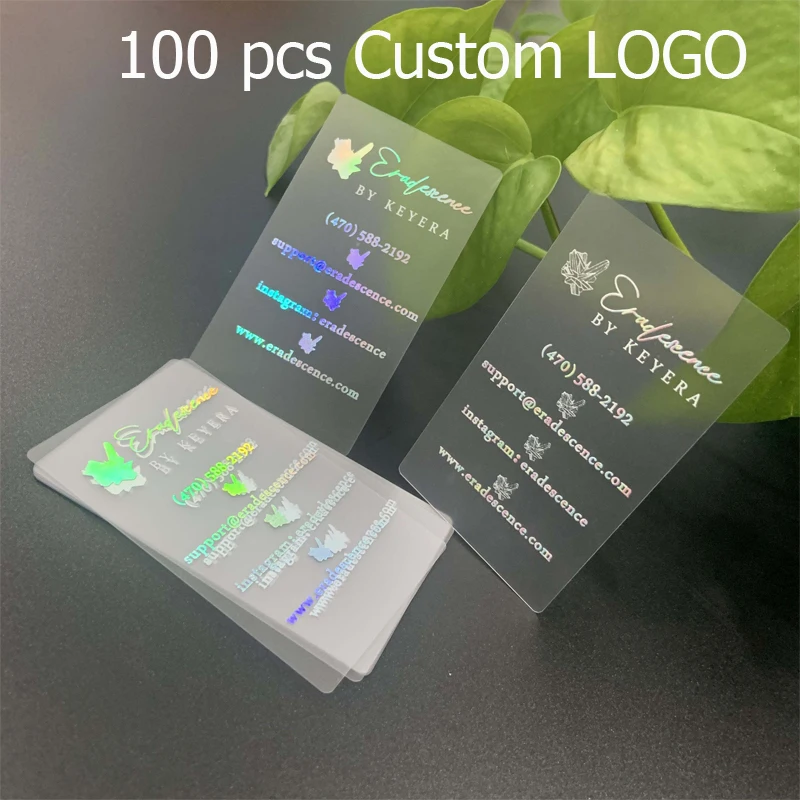 Free Desgin Holographic Custom LOGO Transparent Plastic Greeting Business Card Thank You Cards Printing services