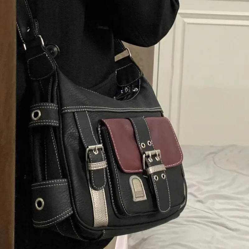 Kk 2024 Nieuwe Middeleeuwse Gepersonaliseerde Zachte Leren Dames Contrasterende Enkele Schouder Crossbody Tas Top-Handvat Tassen Dames