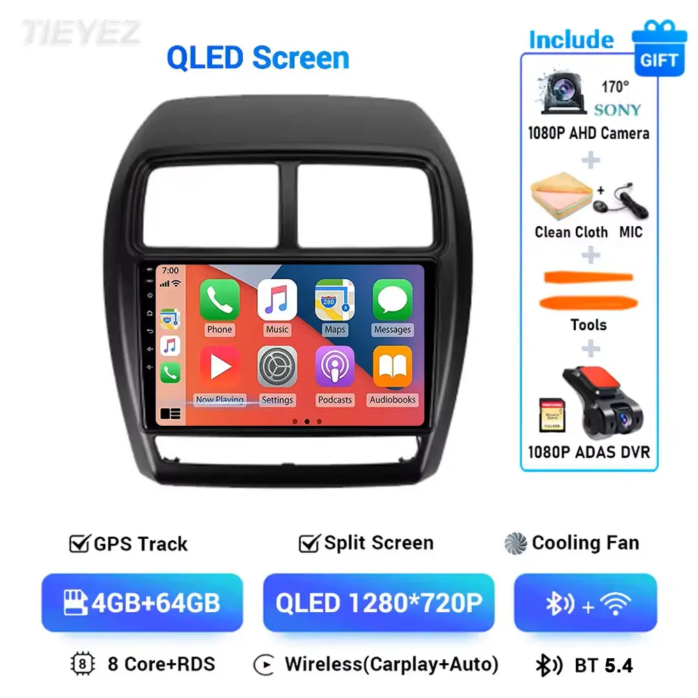 Voor Mitsubishi ASX 1 2016-2023 Android 15 Linksgestuurde Carplay Auto GPS Autoradio Navigatie Multimedia Video speler 4G BT