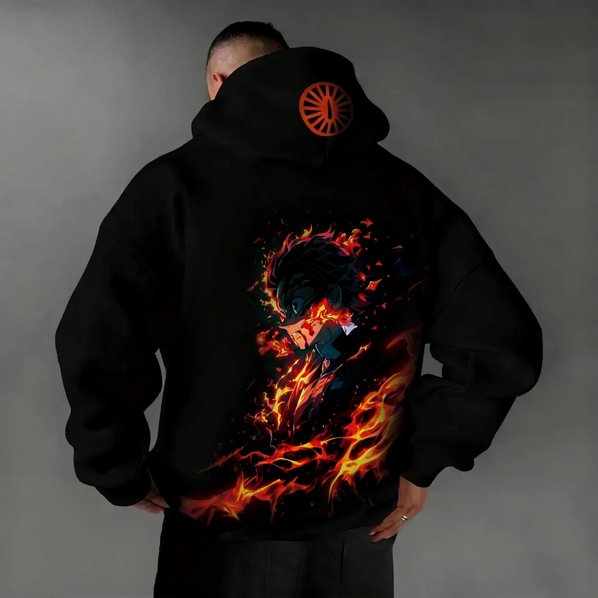 

Demon Slayer 2025 осень/зима новая мужская толстовка с капюшоном Kamado Tanjirou с принтом аниме свободная повседневная хип-хоп плюс размер топ для родителей и детей