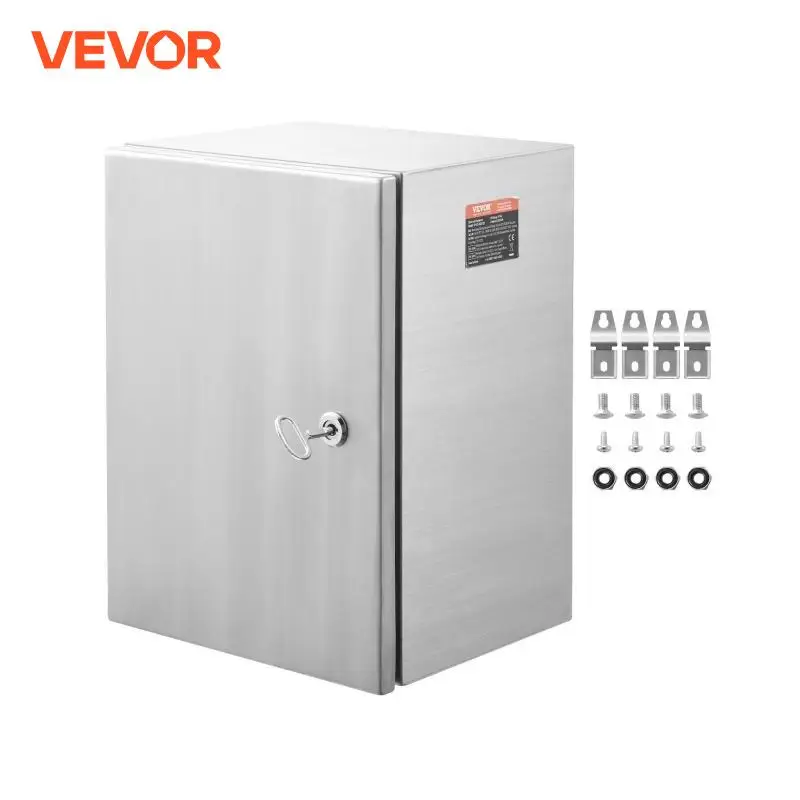 VEVOR Steel Electrical Box 304 Stainless Steel Electrical Enclosure Box Outdoor with Mounting Plate Hinges Lock IP66 Waterproof