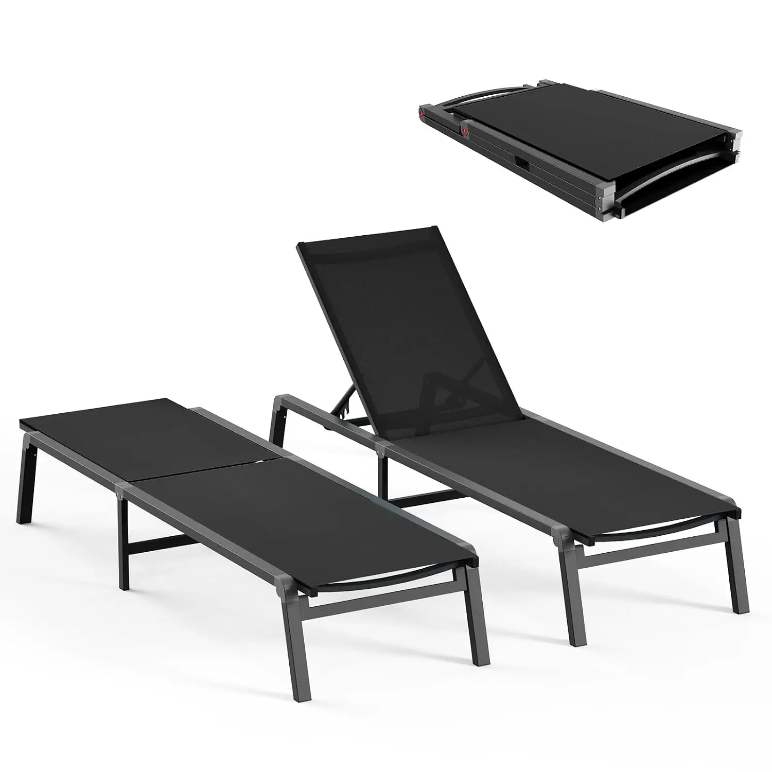 Foldable Aluminum Patio Chaise Lounge Set of 2 with 5-Position Adjustable Backrest for Poolside Lawn Deck Outdoor, Customized