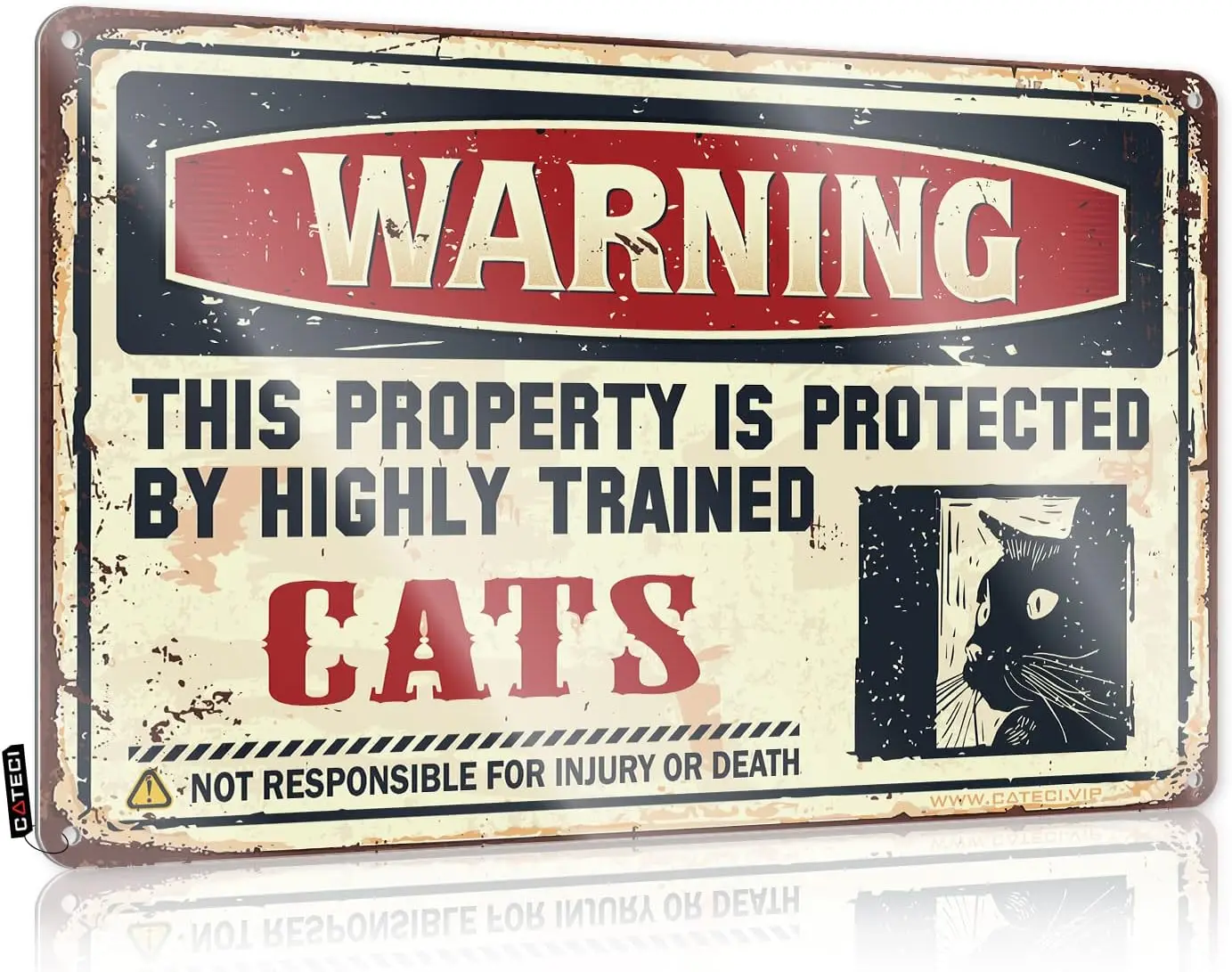 Beware of Cat Warning sign Door Wall Decor Metal Tin Sign Wall Decor for Bars,Restaurants,Cafes Pubs For Men Women 8X12In