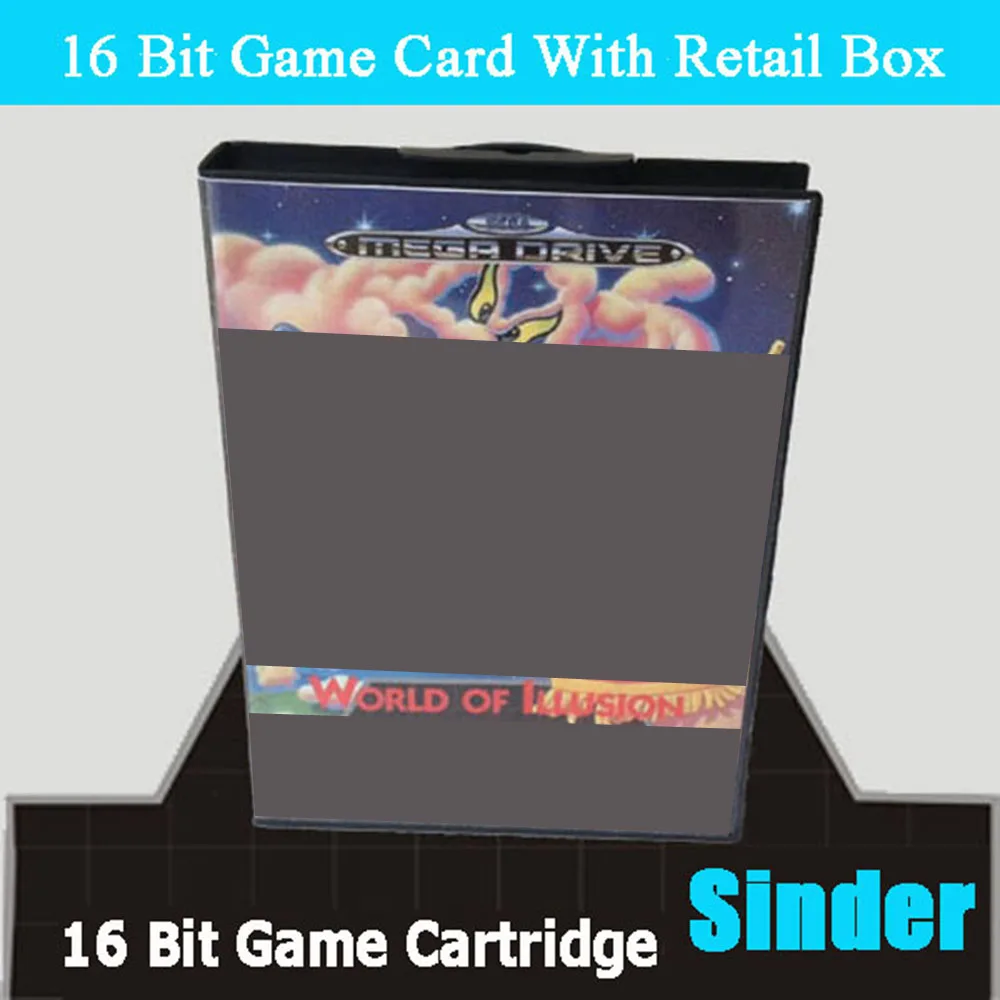 خرطوشة ألعاب World of Illusion MD مع صندوق الولايات المتحدة الأمريكية لنظام Genesis Sega Megadrive 16 بت