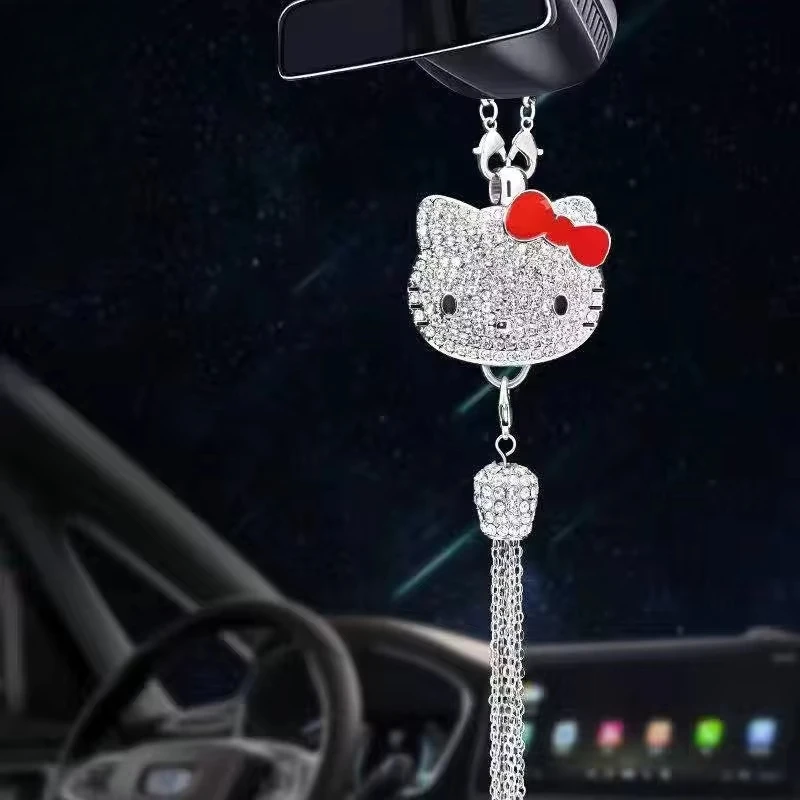 

Hello Kitty Car Rearview Mirror Diamond Pendant Disney Mickey Kawaii Pendant Ladies Car Interior Decoration Pendant