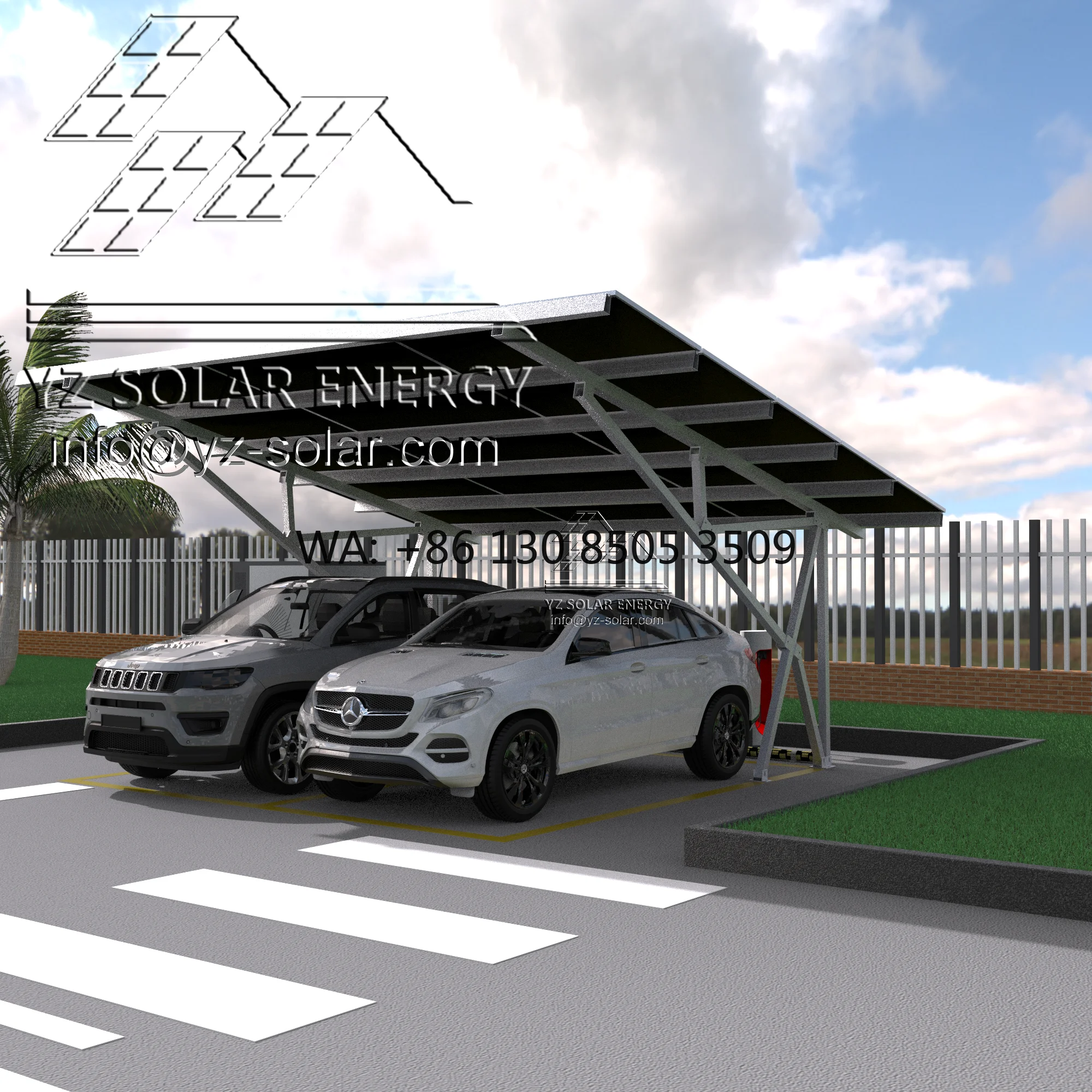 Customized Steel Outdoor Waterproof Solar Roof Carport Mounting System For 2/4 Cars Parking Shed