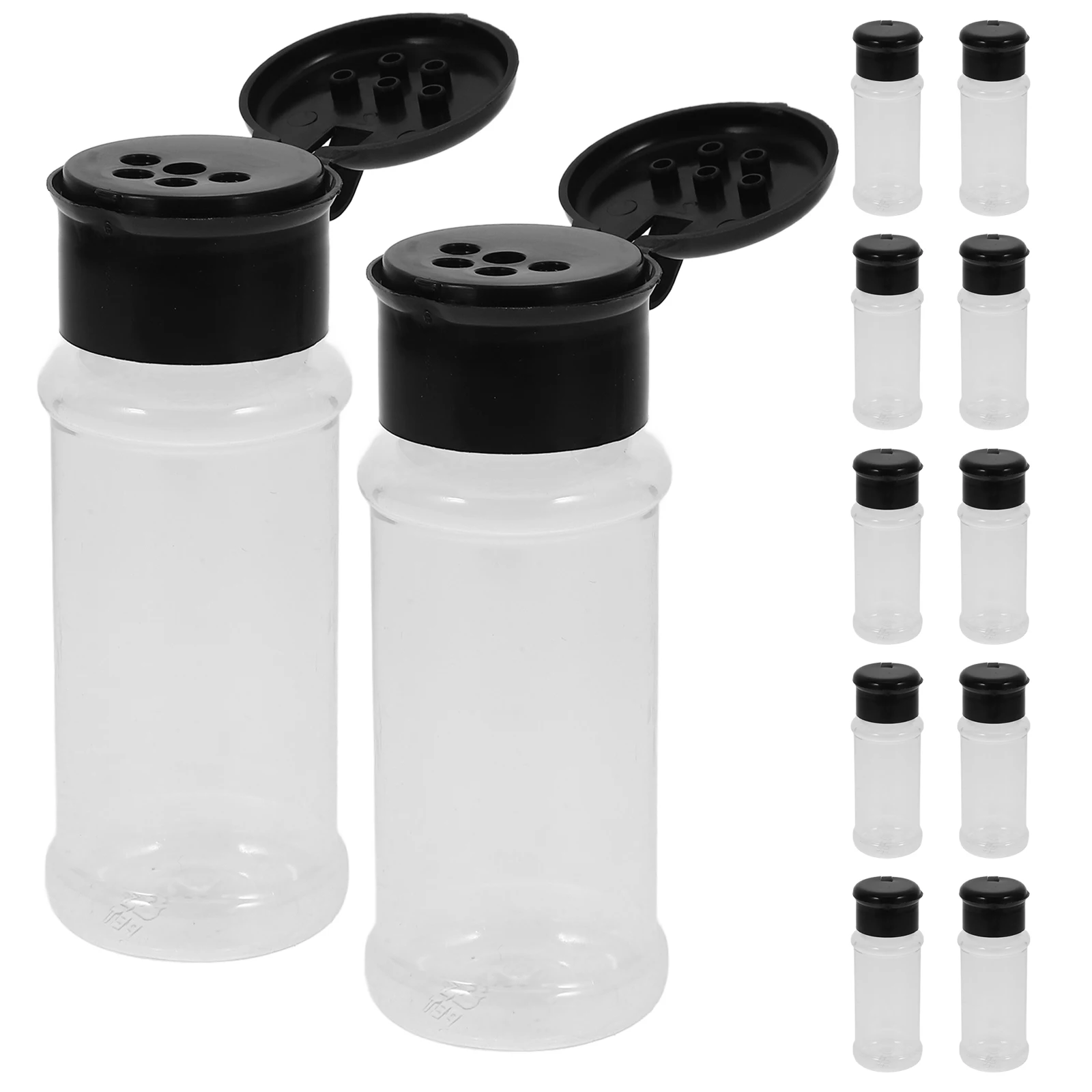 

12 Transparent Seasoning Bottles 100ml Black Cap Salt Kitchen Condiment Jars Spice Storage Pepper Bottle