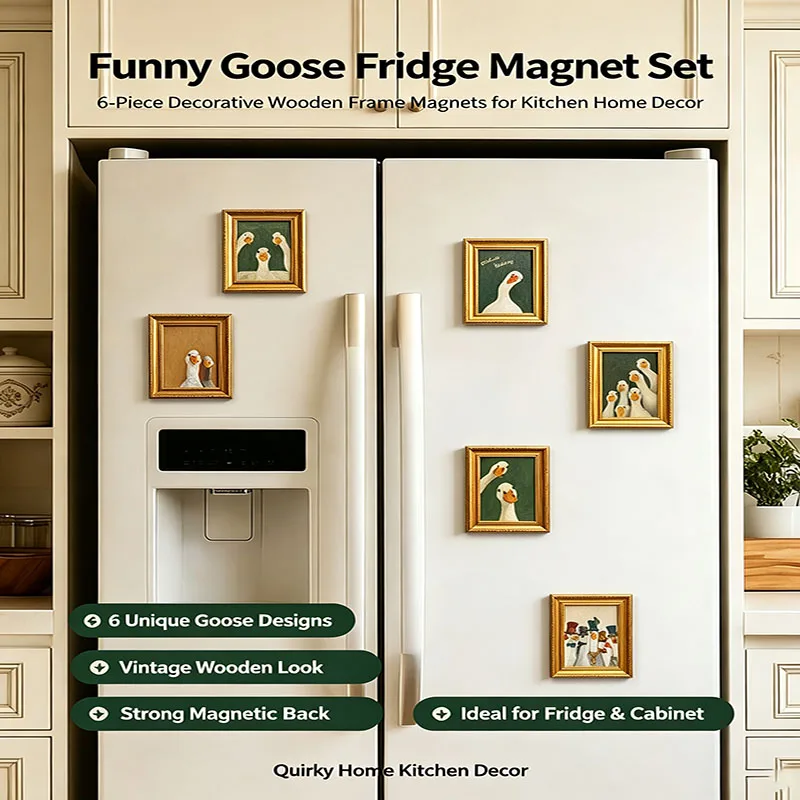 Novelty Goofy Goose Fridge Magnets, Golden Wooden Frame Magnetic Sticker, Funny Decor for Kitchen Cabinet Locker - view 5