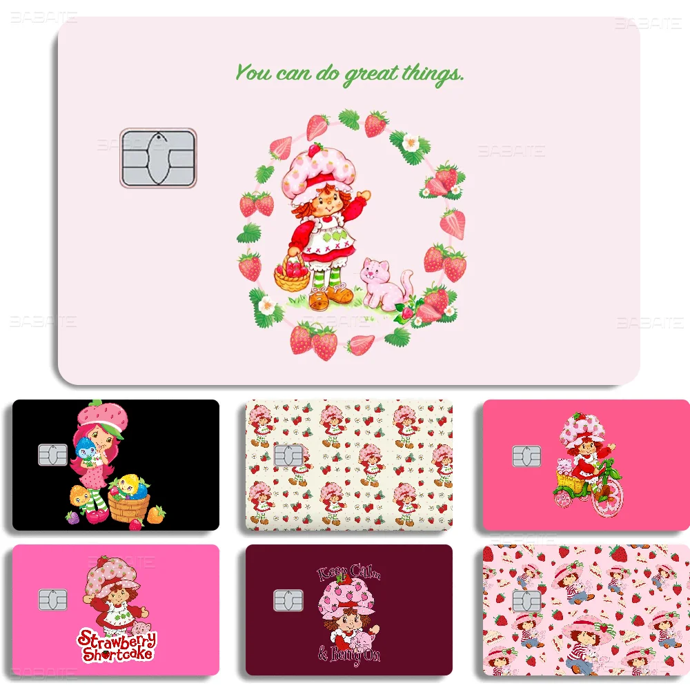 Strawberry Shortcake Cartoon Credit Card Skin Stickers For Bank Card Bus Metro Card Sticker Waterproof Women Gift