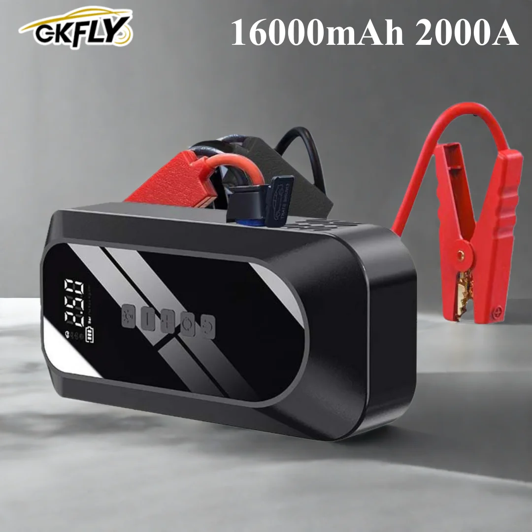 

GKFLY 4 In 1 Car Jump Starter Air Compressor 2000A Portable Power Bank 16000mAh Car Battery Charger Booster Starting Device