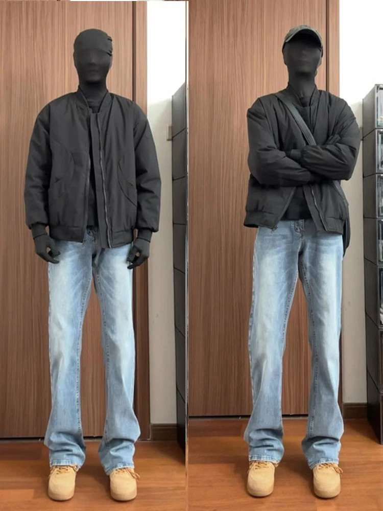 

Light Blue Straight Leg Men's Jeans Spring Autumn Tall Extended Slimming Pants American Vibe High Waist Flared Trousers