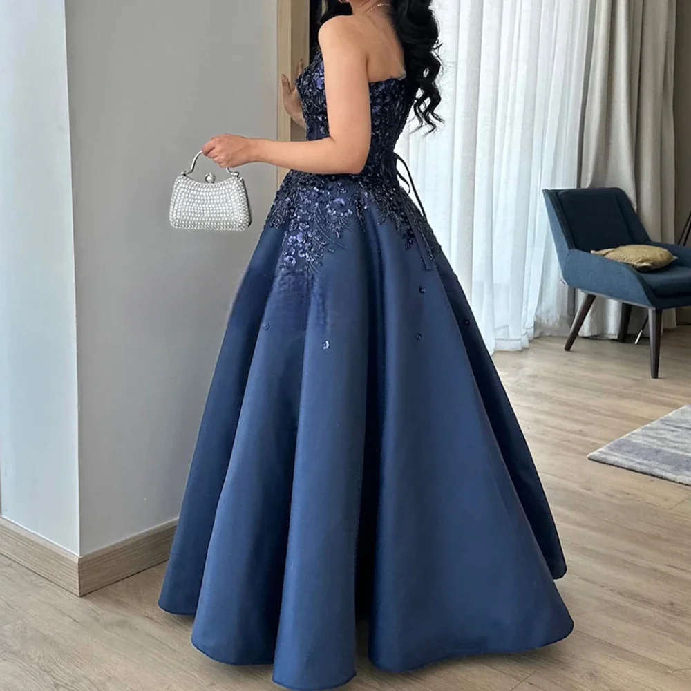 Personalizado clásico de alta calidad Formal Charmeuse patrón apliques cariño vestidos largos vestidos de graduación exquisito brillo