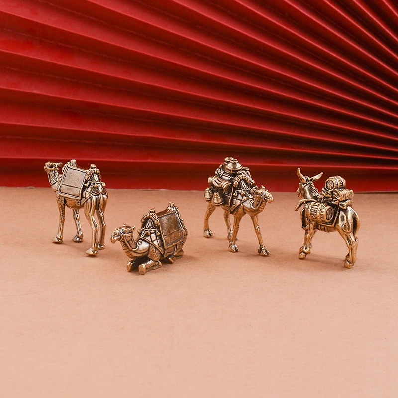 Brass Donkey Small Ornament Antique Copper Camel Animal Equus Asinus Miniature Figurines Home Desktop Decoration Accessories