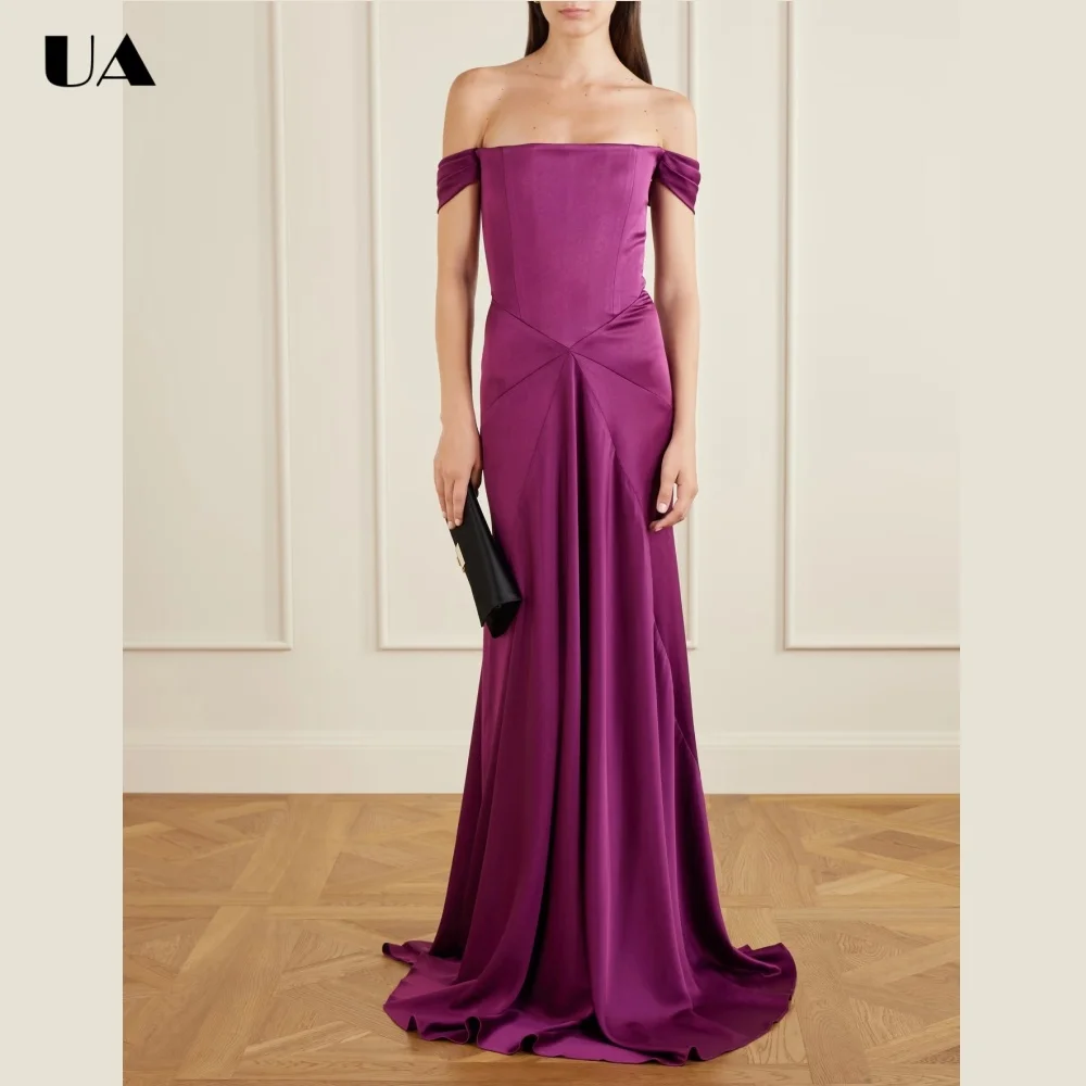 ULBYANRY Customized Off-the-shoulder Mermaid Prom Dress, Elegant Satin Evening Dress, Solid Floor-length Train Formal Dress