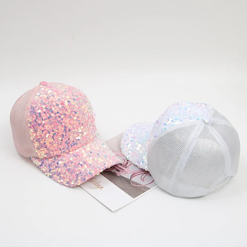 Summer Women Glitter Mesh Breathable Baseball Cap Shiny Sequins Ponytail Sunscreen Peaked Hat FemaleOutdoor Sports Snapback Hats