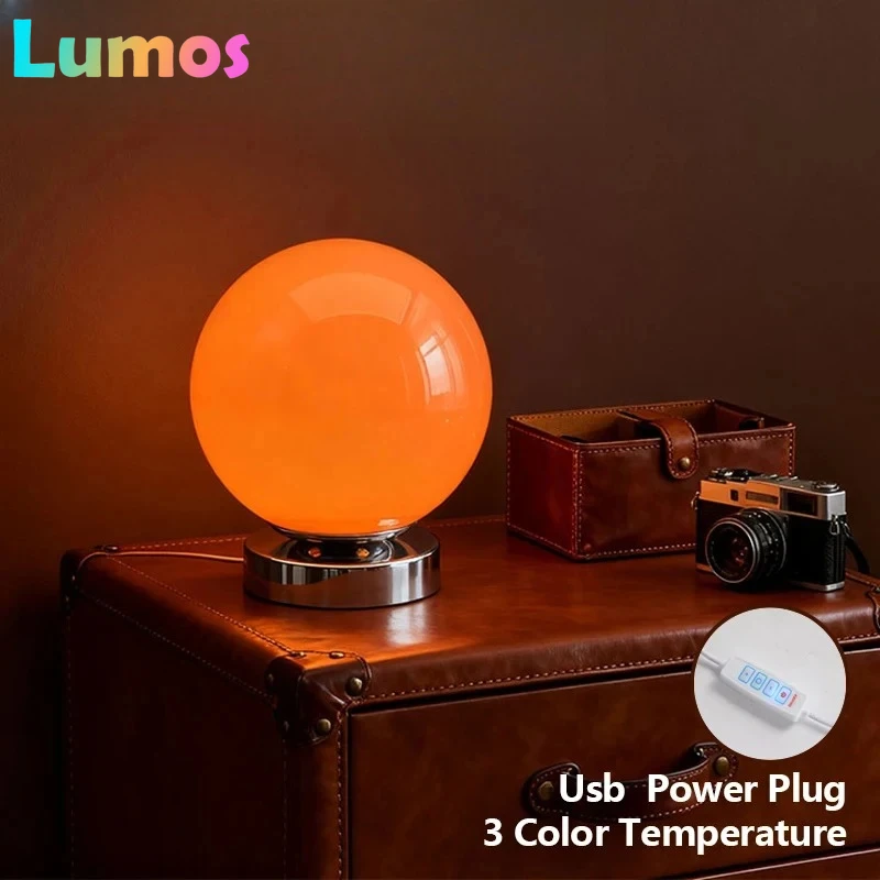 

Murano Glass Desk Lamp USB Powered Glass Table Bedside Lamps Vintage Glass Lamp with 3 Color Temperature