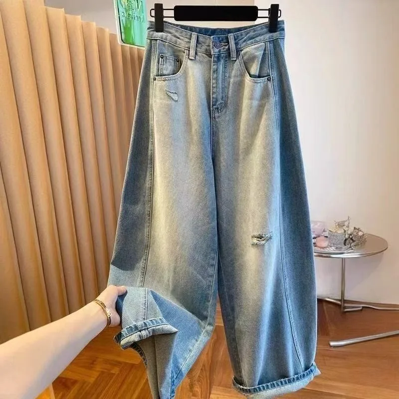 New Pear-shaped Loose High-waisted Versatile and Slimming Scythe Wide-leg Jeans for Women in Spring and Autumn Casual Fashion
