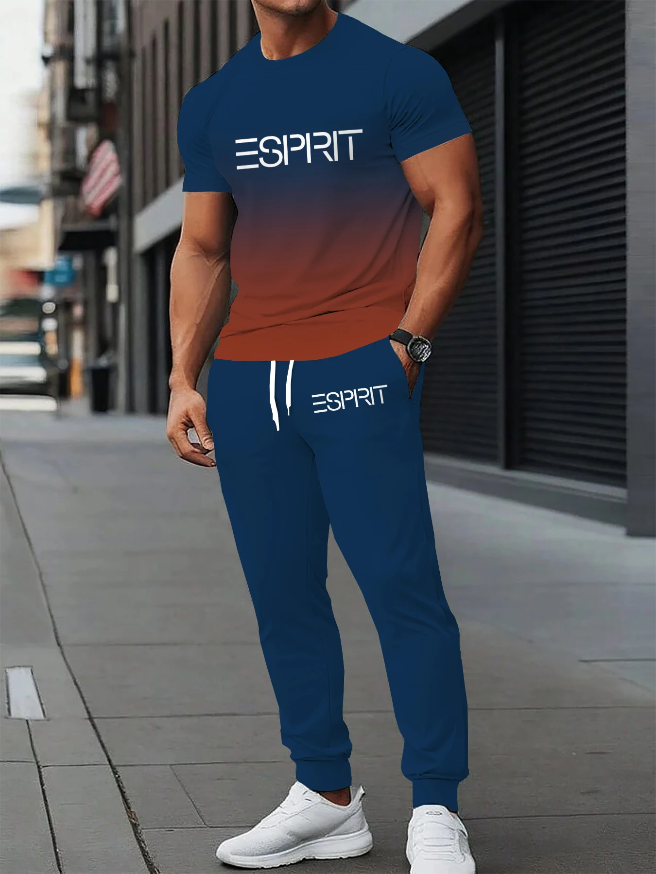 

Summer New Men's Casual Sports T-shirt and Pants 2-piece Set with Letter Printed Soft and Comfortable Outdoor Men's Clothing
