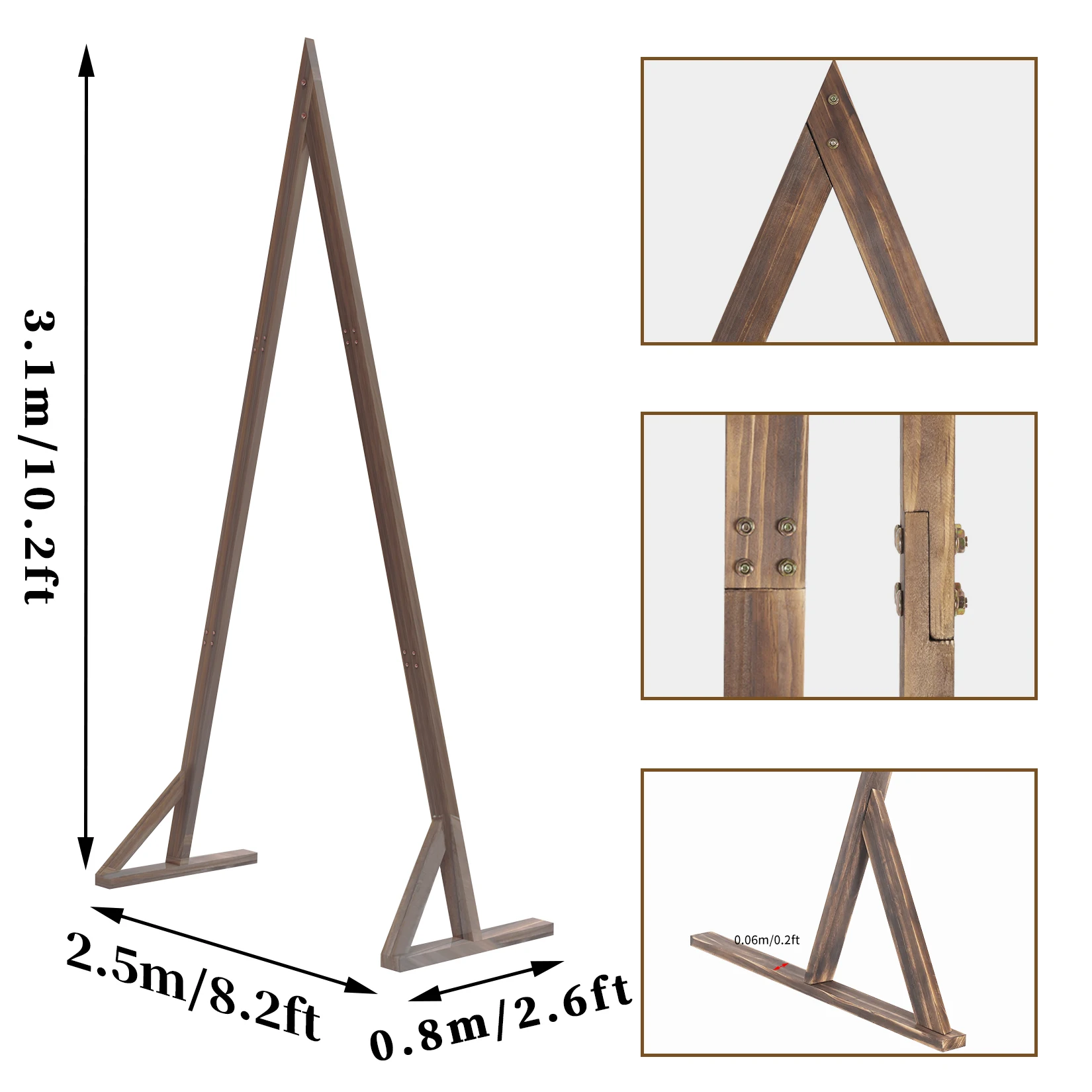 Vintage Triangle Wooden Wedding Arch Backdrop Stand Heavy Duty Garden Arbor Floral Stand