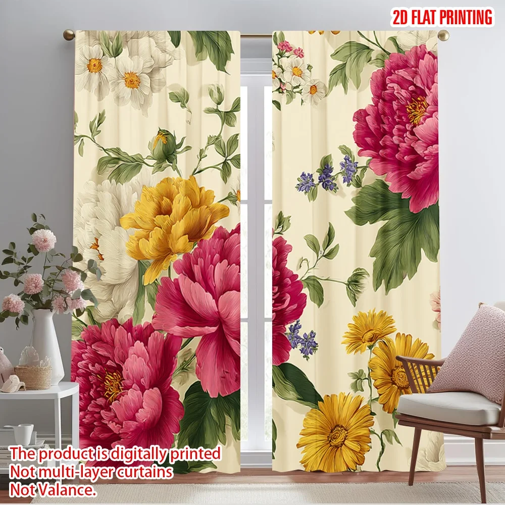 2 uds., cortinas con estampado de avión 2D, persianas enrollables, tela versátil con ráfaga Floral Pastel (sin varilla), uso festivo Art Deco para la vida