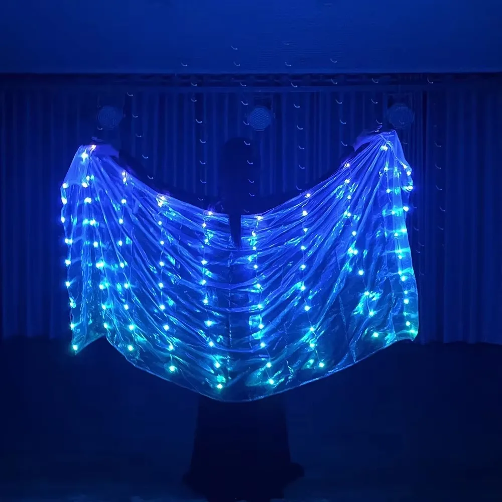 LED Light Silk Veils for Performance, Rainbow Color, Rectangle Veil, Belly Dance, Circus Costumes, Festival Show, Accessories