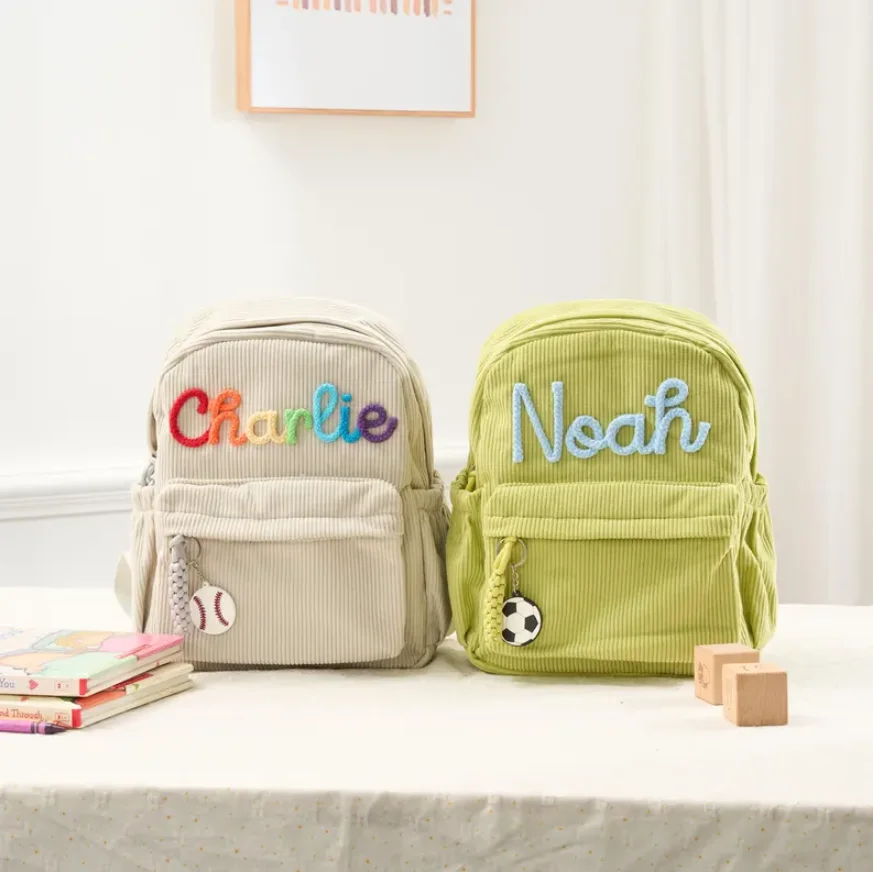 Custom Name Mini Kids Backpack Personalized Toddler Bag Corduroy Preschool Backpack Baby Gift for Boys & Girls