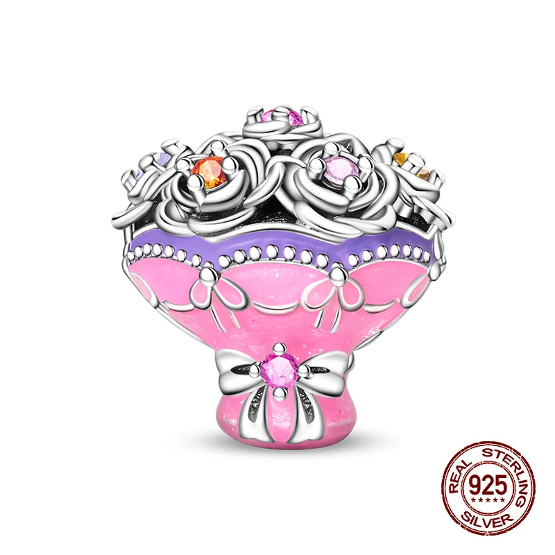 New Charms 925 Sterling Silver Holding Roses Hand Pendants Charms Fit Original Charms Bracelets Beads DIY Jewerlry Accessories